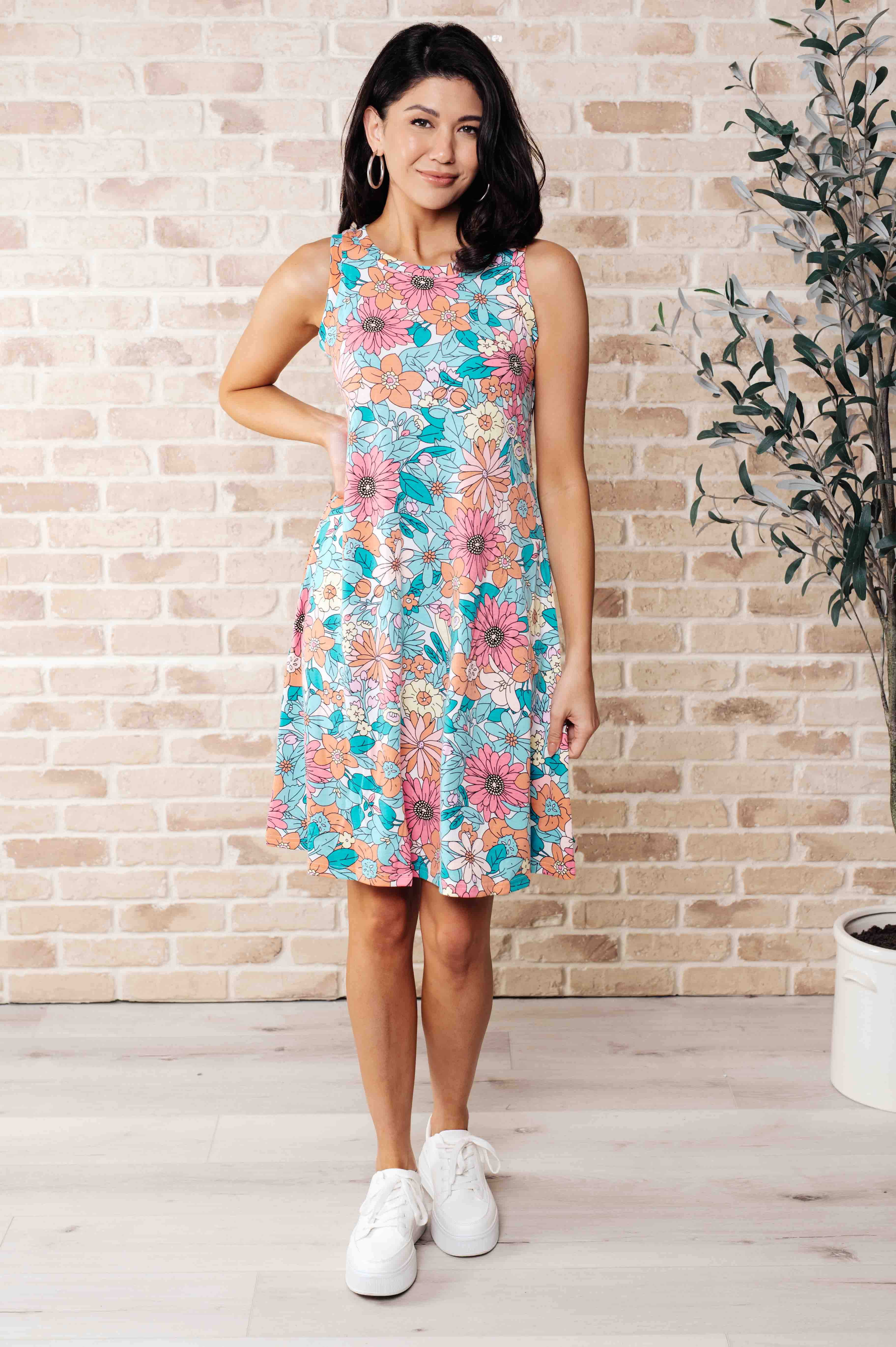 Summer Garden Sleeveless Swing Dress