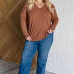 V-Neck Front Seam Sweater in Deep Camel