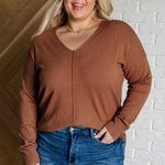 V-Neck Front Seam Sweater in Deep Camel