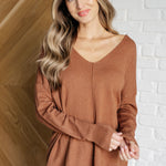 V-Neck Front Seam Sweater in Deep Camel