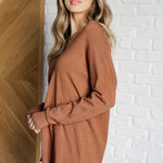 V-Neck Front Seam Sweater in Deep Camel