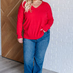 V-Neck Front Seam Sweater in Heather Red