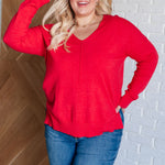 V-Neck Front Seam Sweater in Heather Red