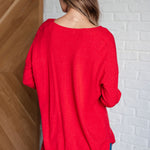 V-Neck Front Seam Sweater in Heather Red