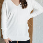 V-Neck Front Seam Sweater in Ivory