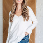 V-Neck Front Seam Sweater in Ivory