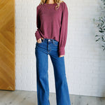 When the Sun Goes Down Mineral Wash Ribbed Knit Top in Wine