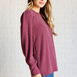 When the Sun Goes Down Mineral Wash Ribbed Knit Top in Wine