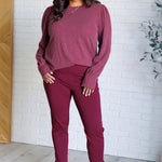 When the Sun Goes Down Mineral Wash Ribbed Knit Top in Wine