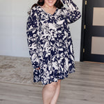 Worthwhile Moment Floral Tiered Dress in Oatmeal and Navy