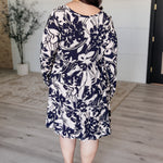 Worthwhile Moment Floral Tiered Dress in Oatmeal and Navy