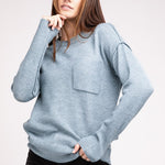 Melange Hi-Low hem Round Neck Sweater