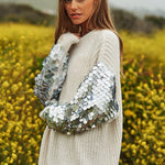 Sequin Sleeve Sweater Knit Tunic Top