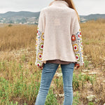 Crochet Floral Printed Long Sleeve Knit Cardigan