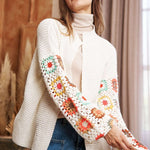 Crochet Floral Printed Long Sleeve Knit Cardigan