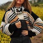 Chunky Knit Multi-Striped Open Sweater Cardigan