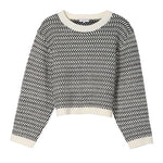 Herringbone Pattern Crew Neck Sweater