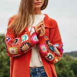 Crochet Floral Printed Long Sleeve Knit Cardigan