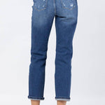 Judy Blue High Rise Rainbow Embroidery Cropped Straight Leg Jeans