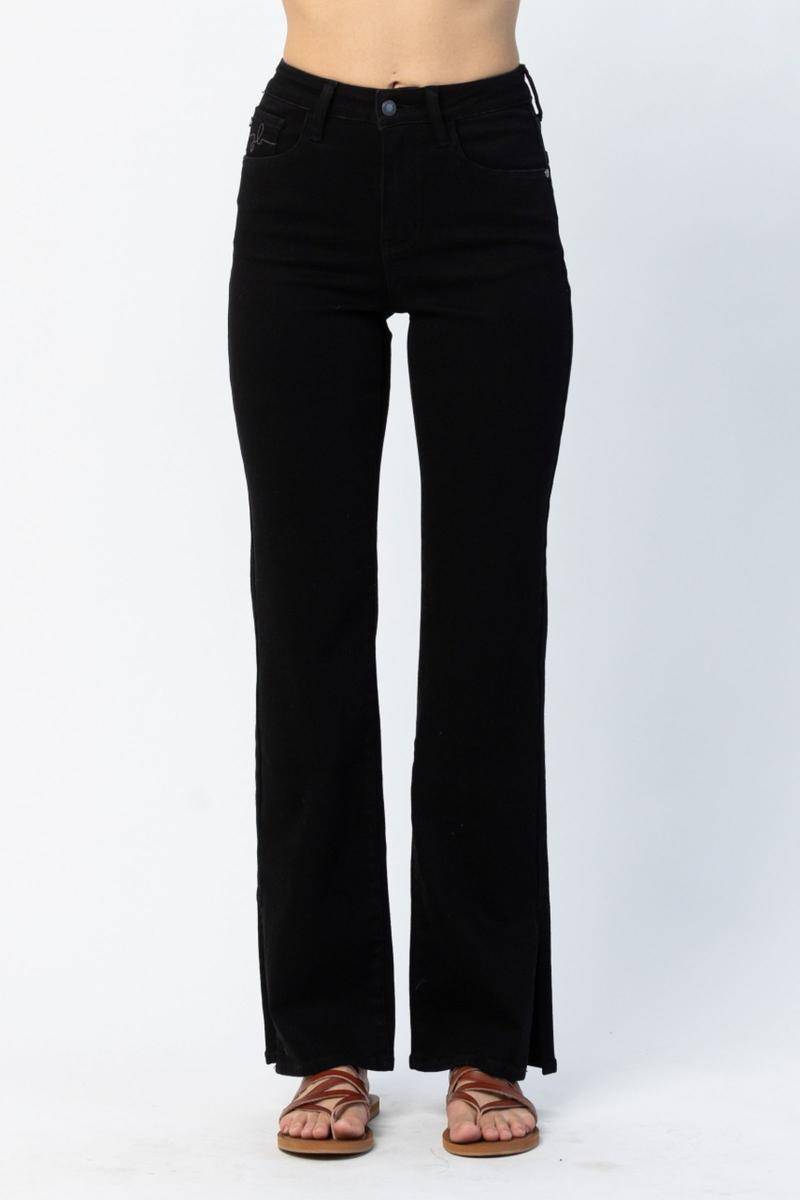 Judy Blue High Waist 90'S Black Slit Hem Straight Leg Jeans