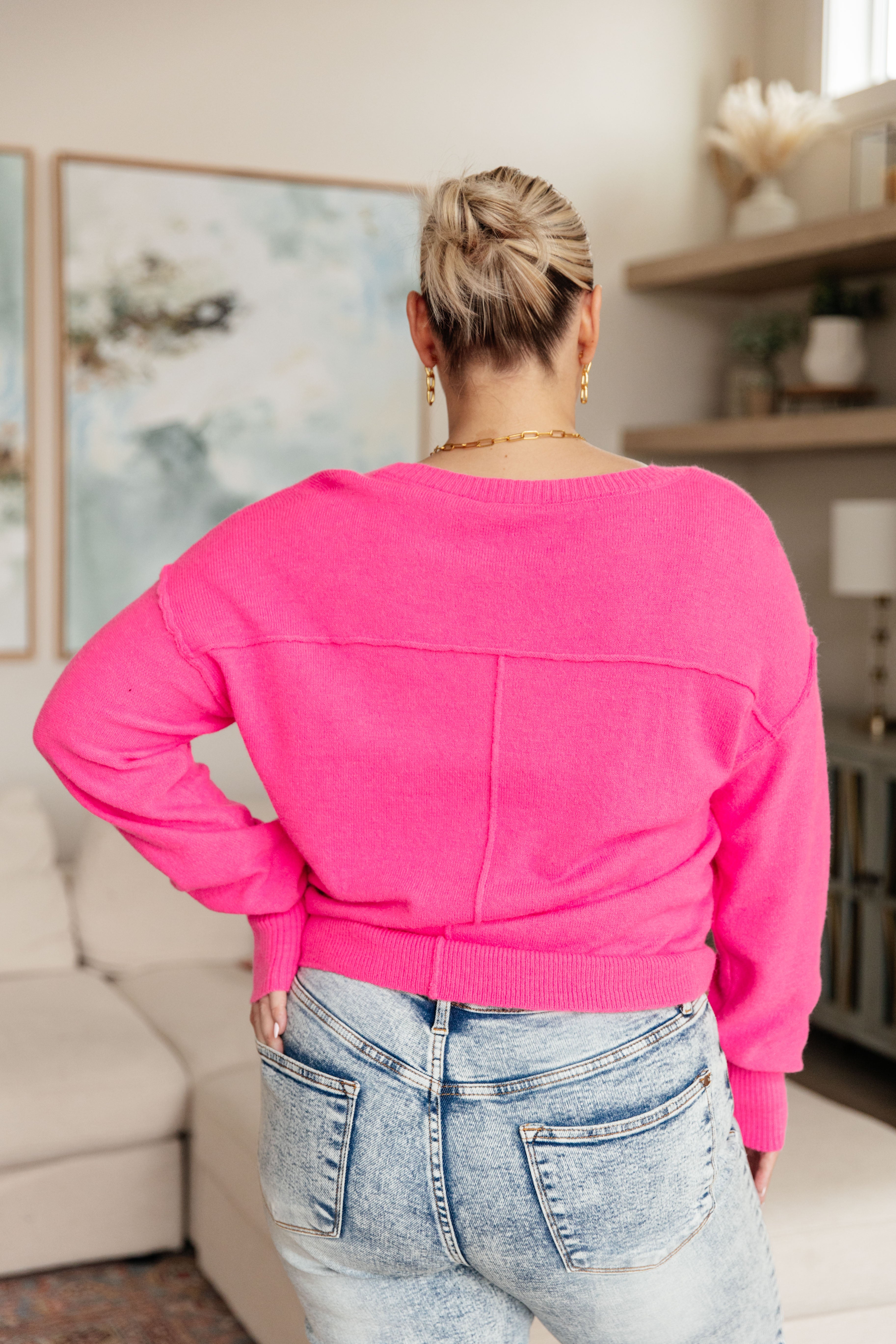 Back to Life V-Neck Sweater in Pink