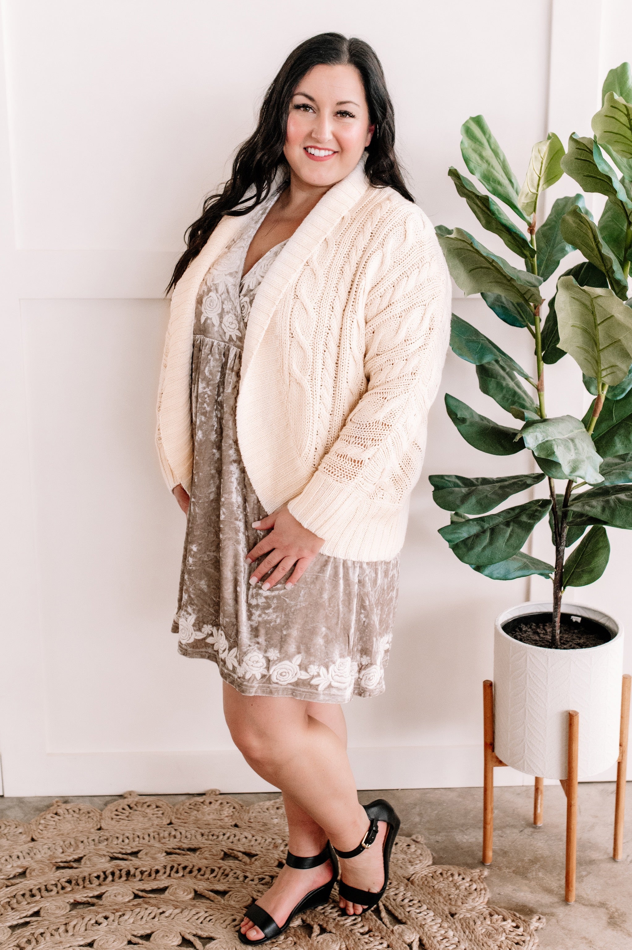 12.18 Open Front Coccoon Cable Knit Cardigan In Natural Cream