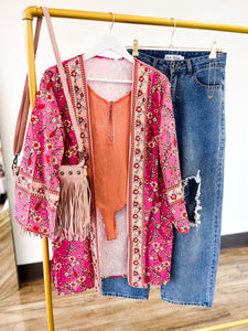 Bohemian Babe Pink Print Kimono