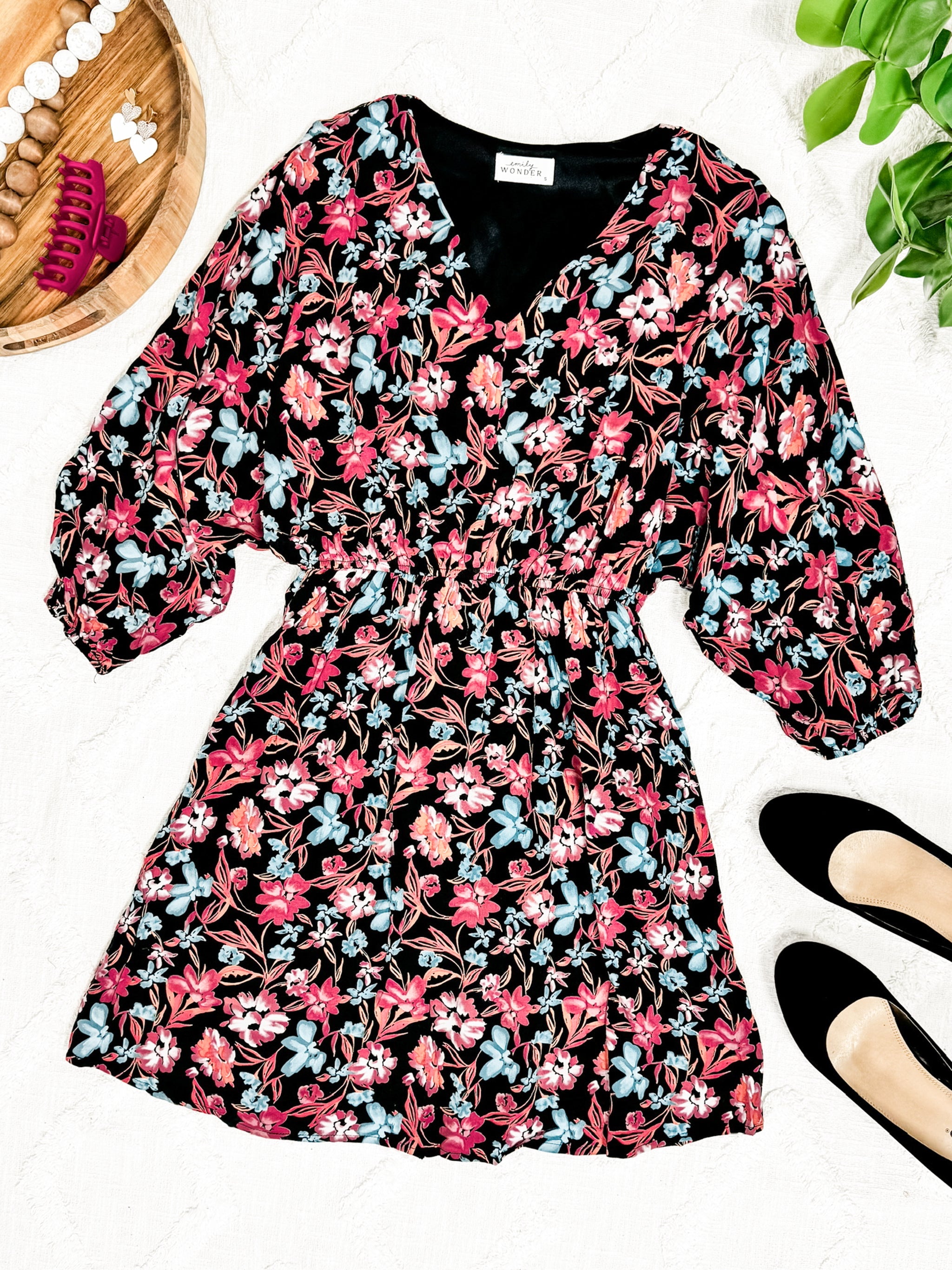 1.17 Emily Wonder Black Floral Dress In Spring Nights