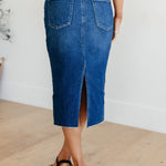 Marcy High Rise Denim Midi Skirt