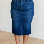 Marcy High Rise Denim Midi Skirt