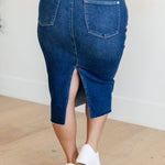 Marcy High Rise Denim Midi Skirt