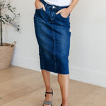 Marcy High Rise Denim Midi Skirt