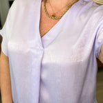 Pleat Front V-Neck Top in Lavender