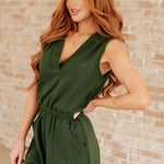 Sleeveless V-Neck Romper in Army Green