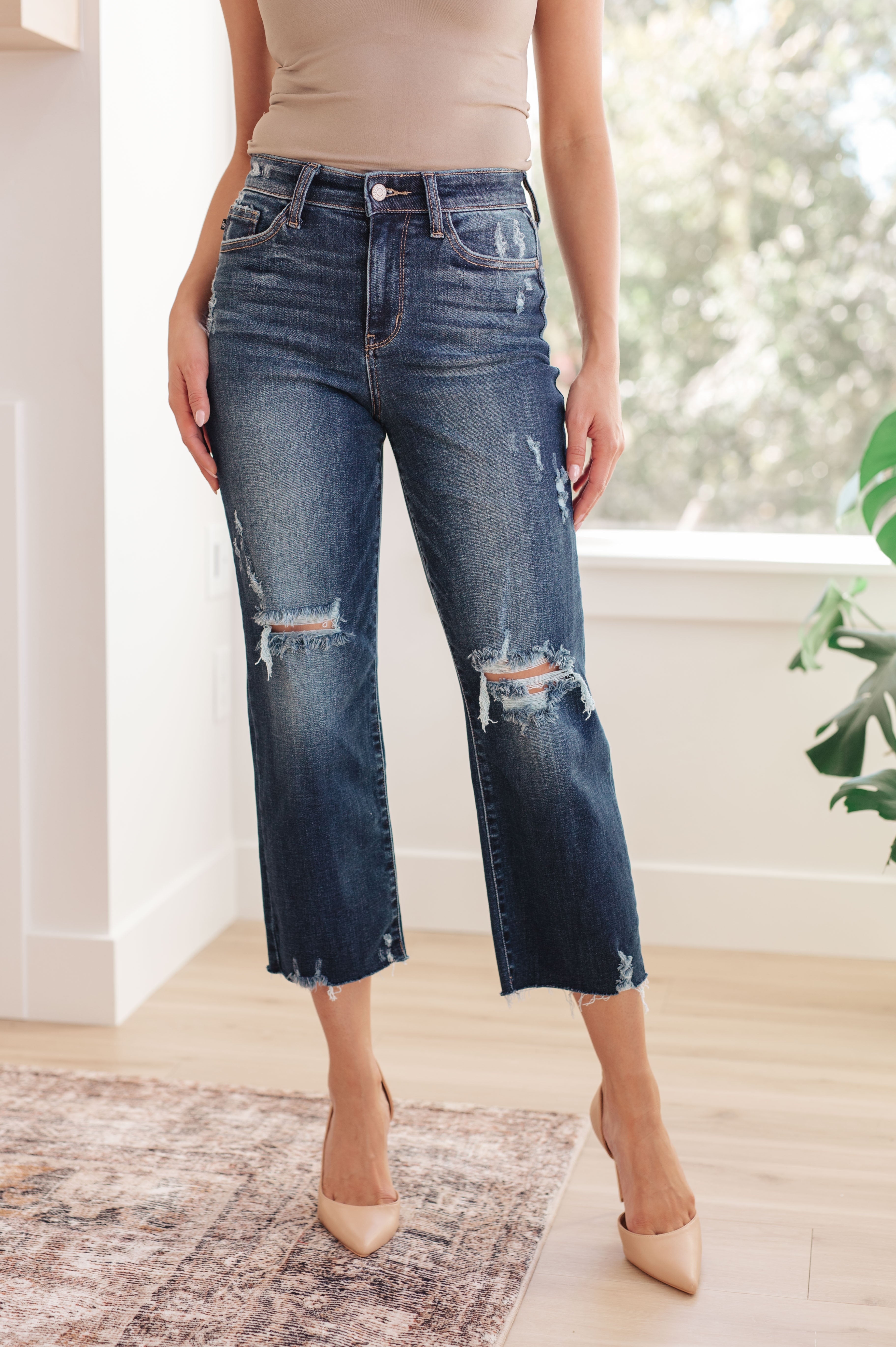 Whitney High Rise Distressed Wide Leg Crop Jeans